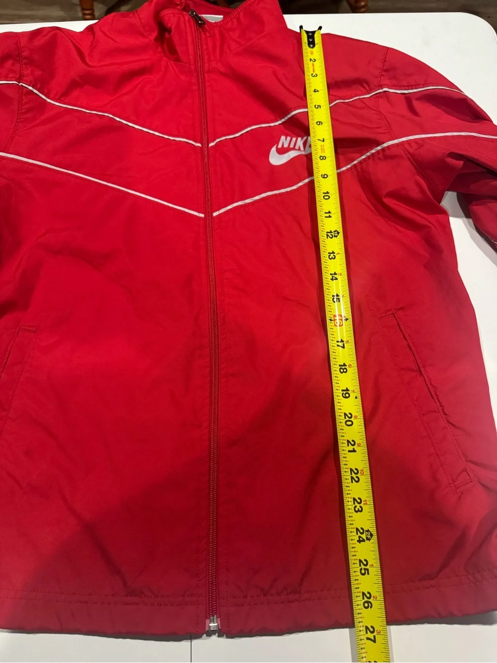 Nike Red Athletic Track Jacket with White Swoosh Size Large